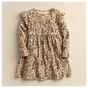 Girls' Floral Long-Sleeve Dress in Cream and Pink
